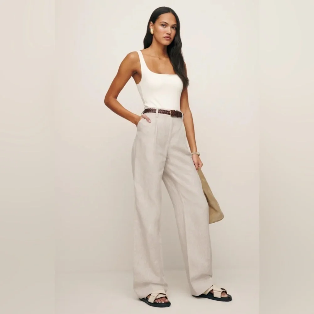 Reformation Alex Linen Mid Rise Pant, Size 6
